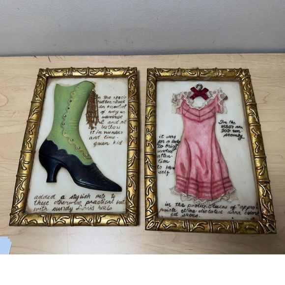 Vintage Victorian Framed Relief Porcelain Bisque Plaque Wall Decor Set (2)